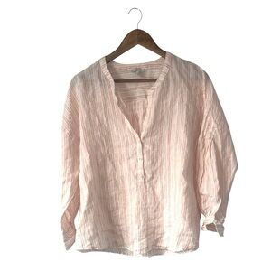 Joie 100% Linen Pink White Stripes Button Blouse Top Long Sleeve Size Large